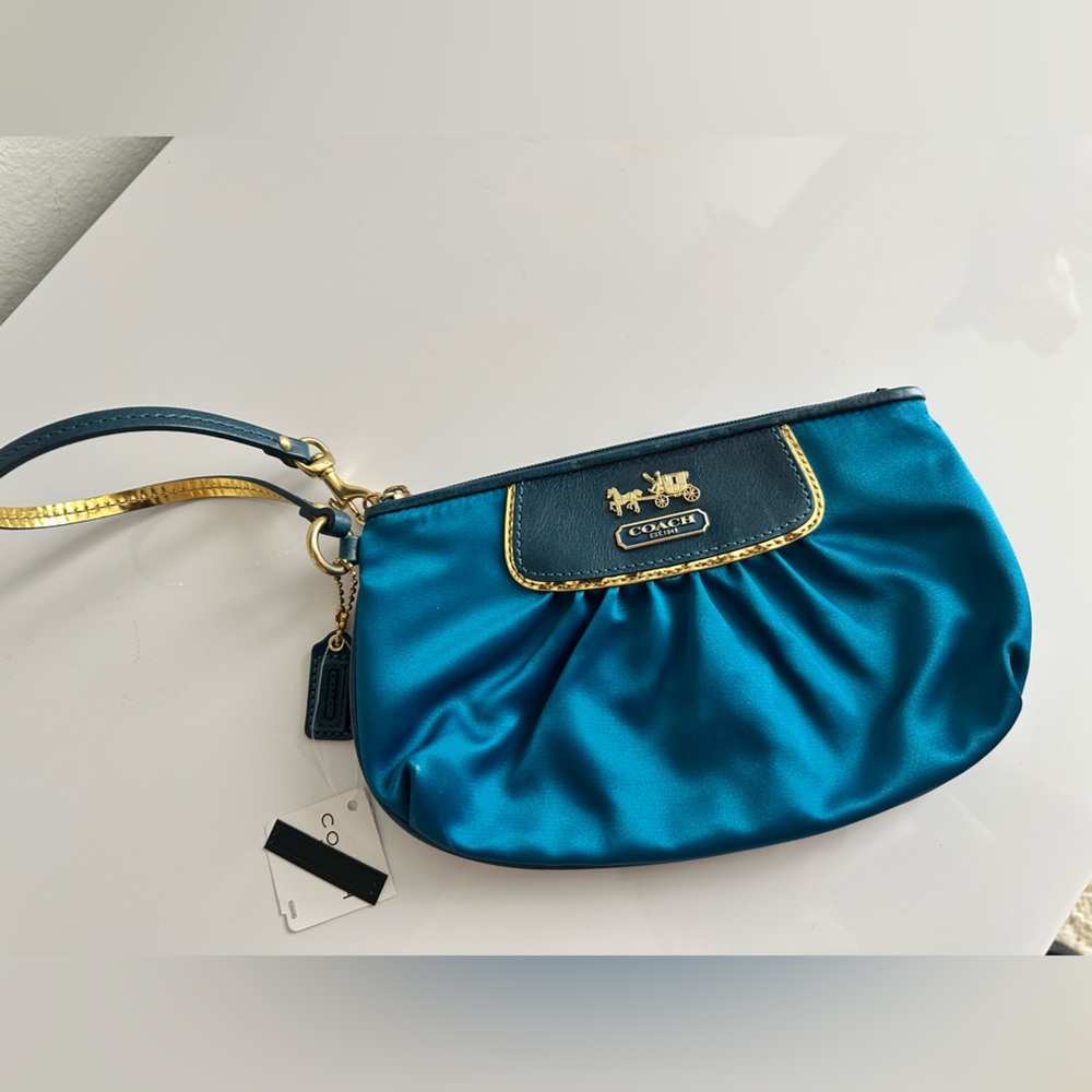 Coach Blue and Gold Clutch with Luxurious Satin Finish
